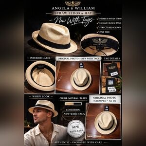 Angela & William Natural Straw Fedora Hat